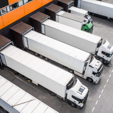 Top view of trucks in the distribution hub